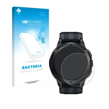 Parte frontale di una confezione del prodotto con il logo del marchio upscreen. Accanto è raffigurato il dispositivo Oukitel B
