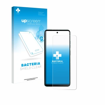 Parte frontale di una confezione del prodotto con il logo del marchio upscreen. Accanto è raffigurato il dispositivo Motorola 