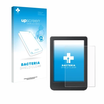 Parte frontale di una confezione del prodotto con il logo del marchio upscreen. Accanto è raffigurato il dispositivo Kobo Clar