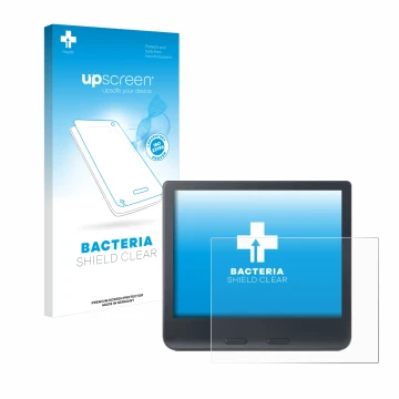 Parte frontale di una confezione del prodotto con il logo del marchio upscreen. Accanto è raffigurato il dispositivo Kobo Libr