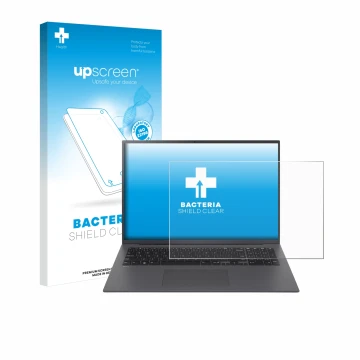 Parte frontale di una confezione del prodotto con il logo del marchio upscreen. Accanto è raffigurato il dispositivo LG gram 1