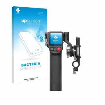 Parte frontale di una confezione del prodotto con il logo del marchio upscreen. Accanto è raffigurato il dispositivo DJI Focus