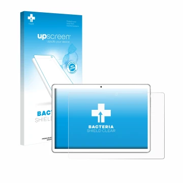 Parte frontale di una confezione del prodotto con il logo del marchio upscreen. Accanto è raffigurato il dispositivo niuniutab