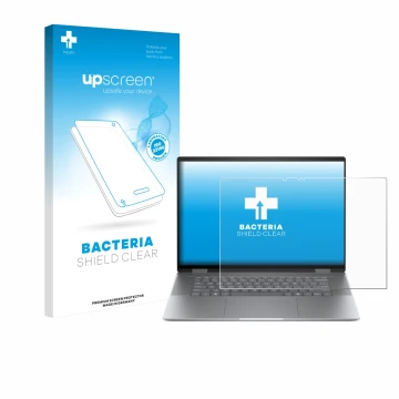 Parte frontale di una confezione del prodotto con il logo del marchio upscreen. Accanto è raffigurato il dispositivo HP Envy x