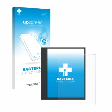 Parte frontale di una confezione del prodotto con il logo del marchio upscreen. Accanto è raffigurato il dispositivo PocketBoo