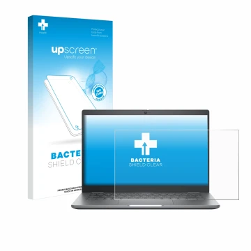Parte frontale di una confezione del prodotto con il logo del marchio upscreen. Accanto è raffigurato il dispositivo Dell Lati