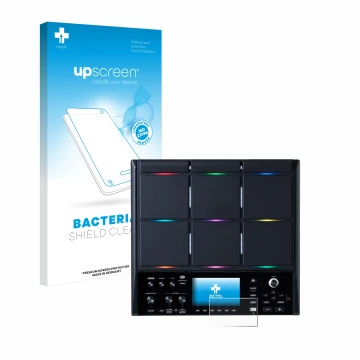Parte frontale di una confezione del prodotto con il logo del marchio upscreen. Accanto è raffigurato il dispositivo Roland SP