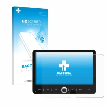 Parte frontale di una confezione del prodotto con il logo del marchio upscreen. Accanto è raffigurato il dispositivo Dynavin D