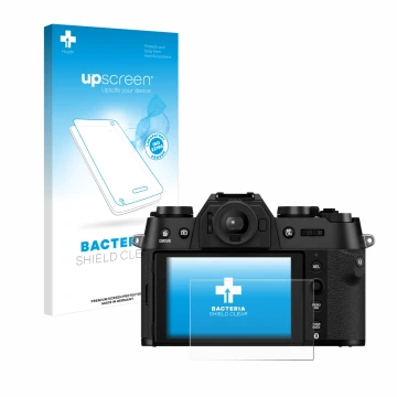 Parte frontale di una confezione del prodotto con il logo del marchio upscreen. Accanto è raffigurato il dispositivo Fujifilm 