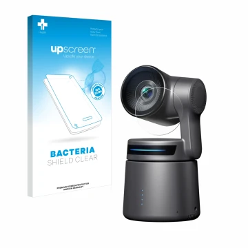 Parte frontale di una confezione del prodotto con il logo del marchio upscreen. Accanto è raffigurato il dispositivo OBSBOT Ta