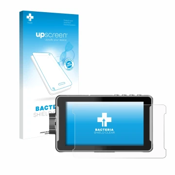 Parte frontale di una confezione del prodotto con il logo del marchio upscreen. Accanto è raffigurato il dispositivo Viltrox D