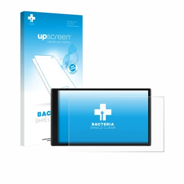 Parte frontale di una confezione del prodotto con il logo del marchio upscreen. Accanto è raffigurato il dispositivo Garmin Ca