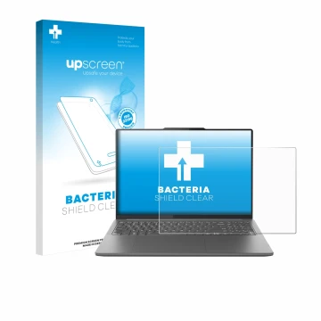 Parte frontale di una confezione del prodotto con il logo del marchio upscreen. Accanto è raffigurato il dispositivo Lenovo Yo