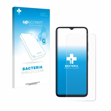 Parte frontale di una confezione del prodotto con il logo del marchio upscreen. Accanto è raffigurato il dispositivo Wiko T20 