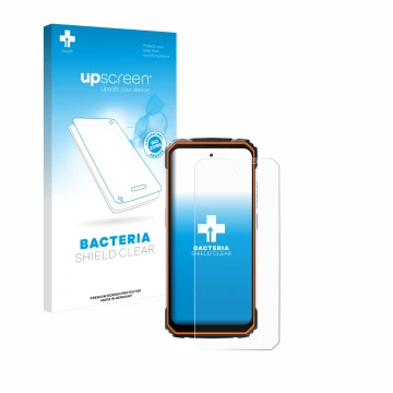 Parte frontale di una confezione del prodotto con il logo del marchio upscreen. Accanto è raffigurato il dispositivo Blackview