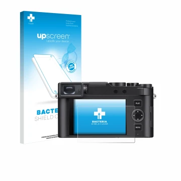 Parte frontale di una confezione del prodotto con il logo del marchio upscreen. Accanto è raffigurato il dispositivo Leica D-L