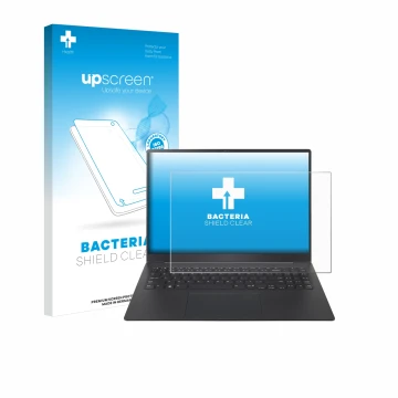 Parte frontale di una confezione del prodotto con il logo del marchio upscreen. Accanto è raffigurato il dispositivo LG gram P