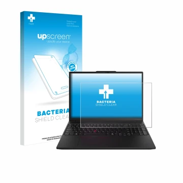 Parte frontale di una confezione del prodotto con il logo del marchio upscreen. Accanto è raffigurato il dispositivo Lenovo Th