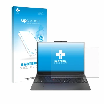 Parte frontale di una confezione del prodotto con il logo del marchio upscreen. Accanto è raffigurato il dispositivo Lenovo Th