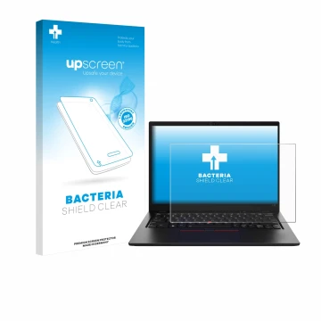 Parte frontale di una confezione del prodotto con il logo del marchio upscreen. Accanto è raffigurato il dispositivo Lenovo Th