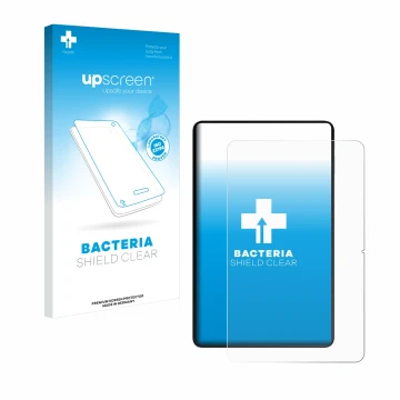 Parte frontale di una confezione del prodotto con il logo del marchio upscreen. Accanto è raffigurato il dispositivo Oukitel O