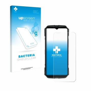 Parte frontale di una confezione del prodotto con il logo del marchio upscreen. Accanto è raffigurato il dispositivo Doogee S1