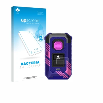 Parte frontale di una confezione del prodotto con il logo del marchio upscreen. Accanto è raffigurato il dispositivo Vaporesso