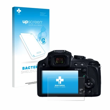 Parte frontale di una confezione del prodotto con il logo del marchio upscreen. Accanto è raffigurato il dispositivo Panasonic