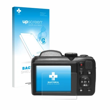 Parte frontale di una confezione del prodotto con il logo del marchio upscreen. Accanto è raffigurato il dispositivo Kodak Pix