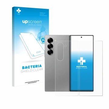 Parte frontale di una confezione del prodotto con il logo del marchio upscreen. Accanto è raffigurato il dispositivo Samsung G