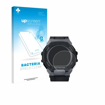 Parte frontale di una confezione del prodotto con il logo del marchio upscreen. Accanto è raffigurato il dispositivo Casio G-S