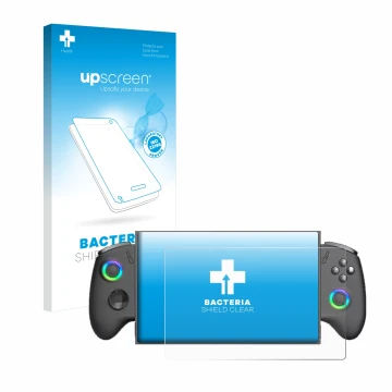 Parte frontale di una confezione del prodotto con il logo del marchio upscreen. Accanto è raffigurato il dispositivo OneXPlaye