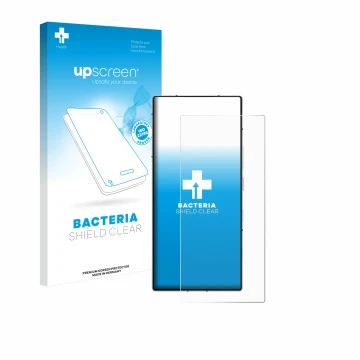 Parte frontale di una confezione del prodotto con il logo del marchio upscreen. Accanto è raffigurato il dispositivo ZTE Nubia