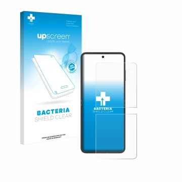 Parte frontale di una confezione del prodotto con il logo del marchio upscreen. Accanto è raffigurato il dispositivo Nubia Fli