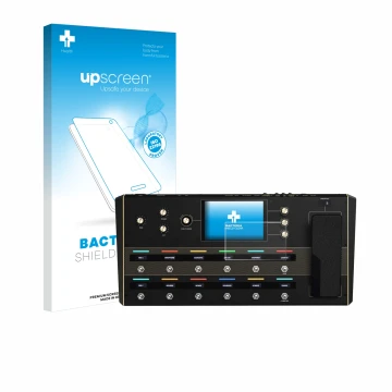 Parte frontale di una confezione del prodotto con il logo del marchio upscreen. Accanto è raffigurato il dispositivo Headrush 