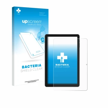 Parte frontale di una confezione del prodotto con il logo del marchio upscreen. Accanto è raffigurato il dispositivo Doogee T1