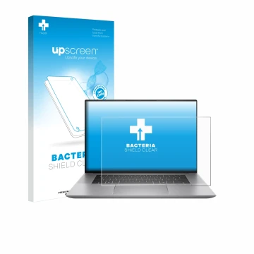 Parte frontale di una confezione del prodotto con il logo del marchio upscreen. Accanto è raffigurato il dispositivo HP Zbook 