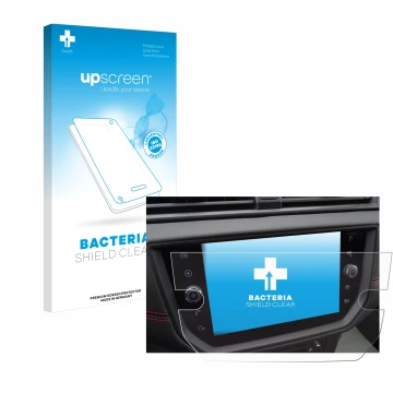 Parte frontale di una confezione del prodotto con il logo del marchio upscreen. Accanto è raffigurato il dispositivo Seat Aron