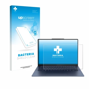 Parte frontale di una confezione del prodotto con il logo del marchio upscreen. Accanto è raffigurato il dispositivo Lenovo Yo