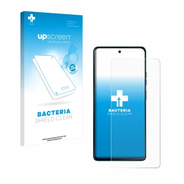 Parte frontale di una confezione del prodotto con il logo del marchio upscreen. Accanto è raffigurato il dispositivo Motorola 