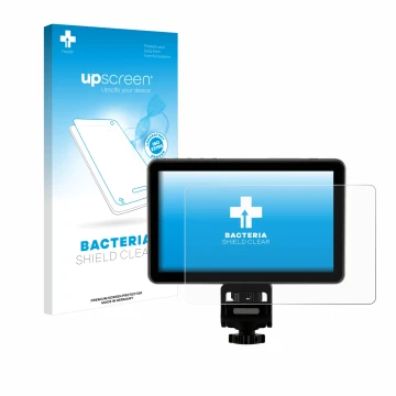 Parte frontale di una confezione del prodotto con il logo del marchio upscreen. Accanto è raffigurato il dispositivo Rollei Vi