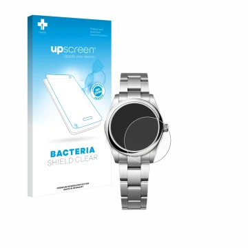 Parte frontale di una confezione del prodotto con il logo del marchio upscreen. Accanto è raffigurato il dispositivo Rolex Oys