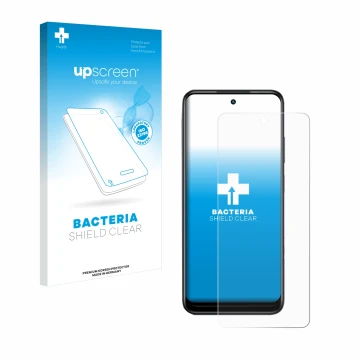 Parte frontale di una confezione del prodotto con il logo del marchio upscreen. Accanto è raffigurato il dispositivo Infinix H