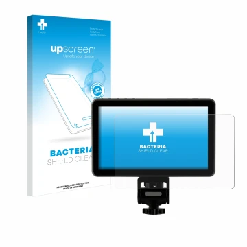Parte frontale di una confezione del prodotto con il logo del marchio upscreen. Accanto è raffigurato il dispositivo Rollei Vi