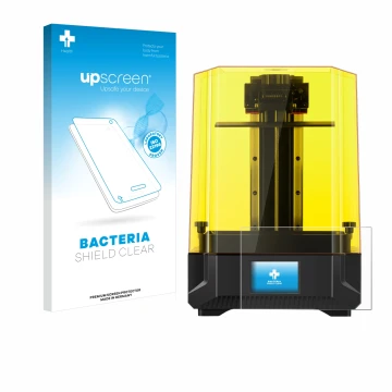 Parte frontale di una confezione del prodotto con il logo del marchio upscreen. Accanto è raffigurato il dispositivo Anycubic 