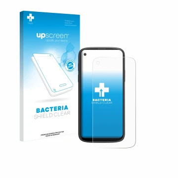 Parte frontale di una confezione del prodotto con il logo del marchio upscreen. Accanto è raffigurato il dispositivo Unihertz 