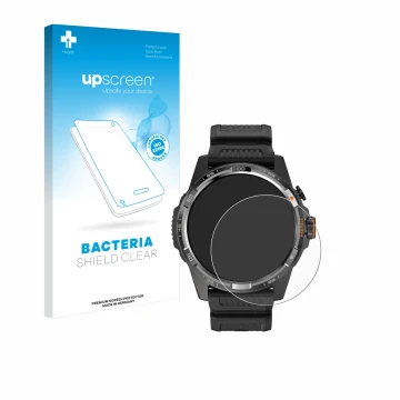 Parte frontale di una confezione del prodotto con il logo del marchio upscreen. Accanto è raffigurato il dispositivo Mobvoi Ti