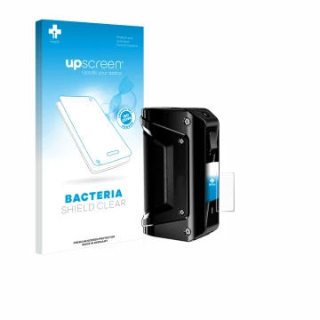 Parte frontale di una confezione del prodotto con il logo del marchio upscreen. Accanto è raffigurato il dispositivo geekvape 