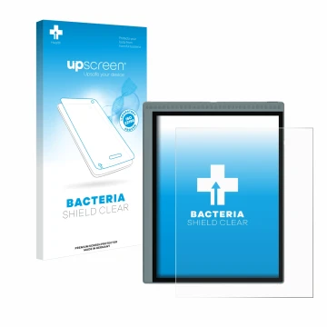 Parte frontale di una confezione del prodotto con il logo del marchio upscreen. Accanto è raffigurato il dispositivo Bigme B10