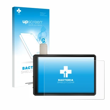 Parte frontale di una confezione del prodotto con il logo del marchio upscreen. Accanto è raffigurato il dispositivo Garmin Tr